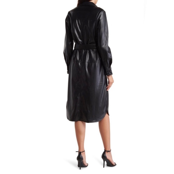 MELLODAY Long Sleeve Faux Leather Shirtdress - Picture 2 of 3